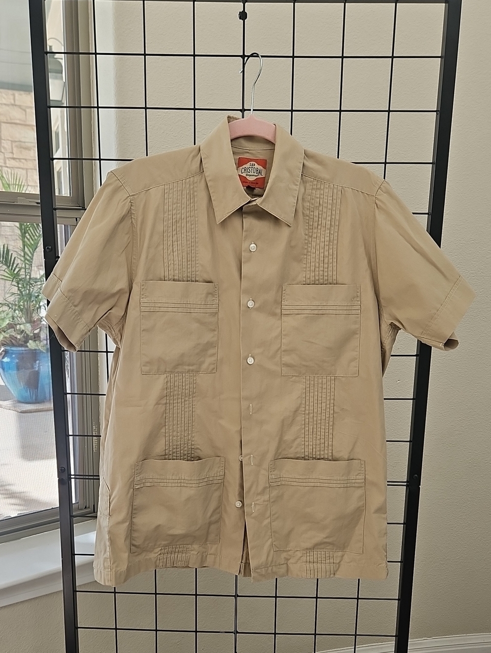 Men’s Short-Sleeve San Cristobal Guayabera Shirt Jacket in Khaki